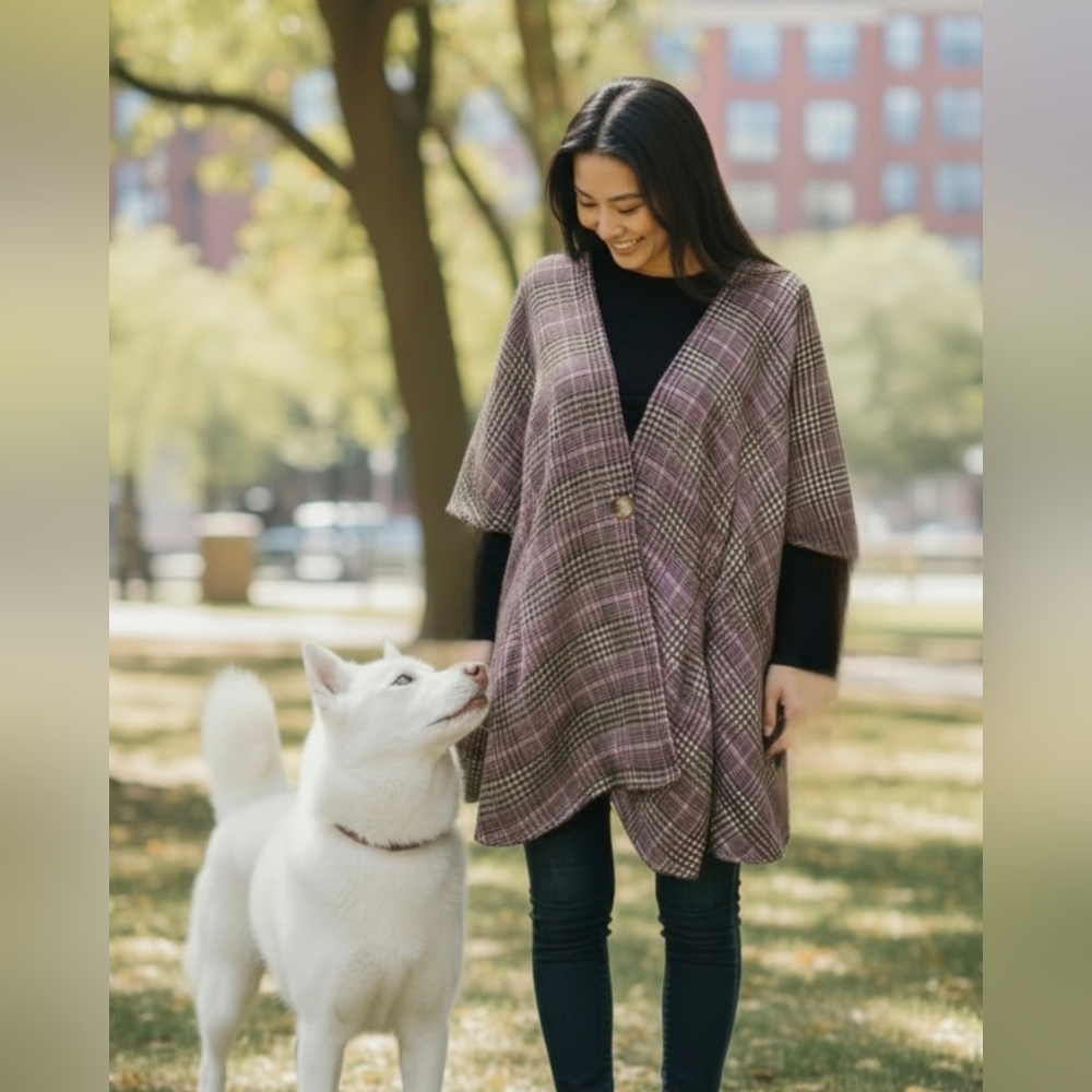 🤩J.Jill Pink & Plaid with Purple Poncho